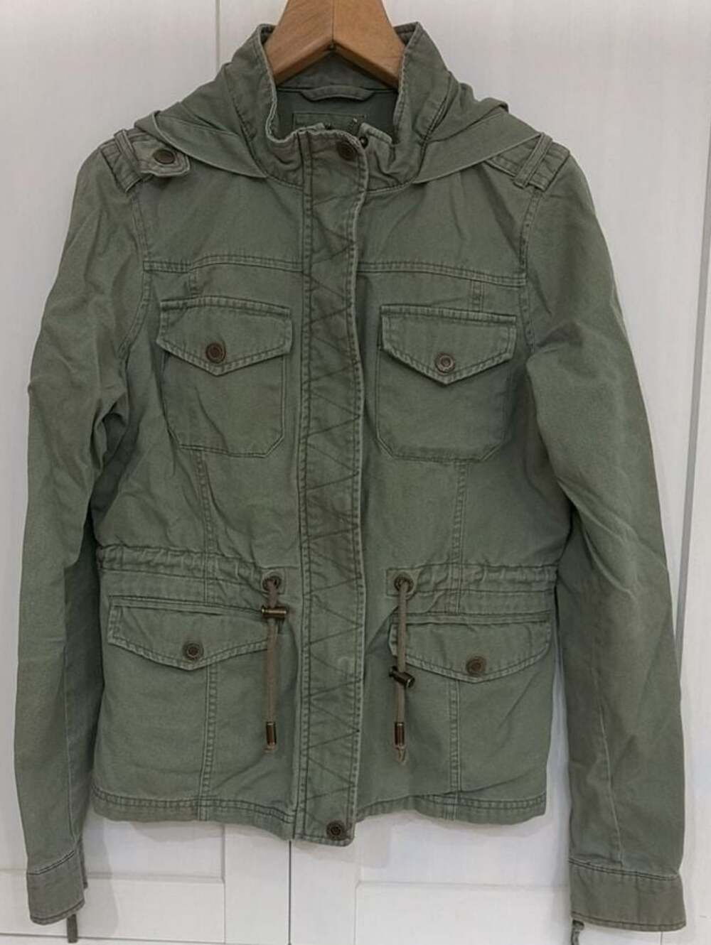 Aeropostale Women's Olive Green Utility Cargo Jacket with Hood